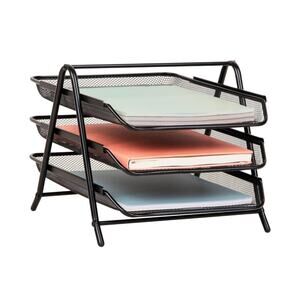 3-Tier Paper Tray Organizer File Storage Metal Mesh 11.75"L x 13.75"W x 10"H
